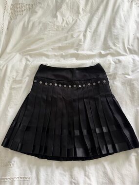 CHANEL Black Pleated Skater Mini Skirt with Button Trim